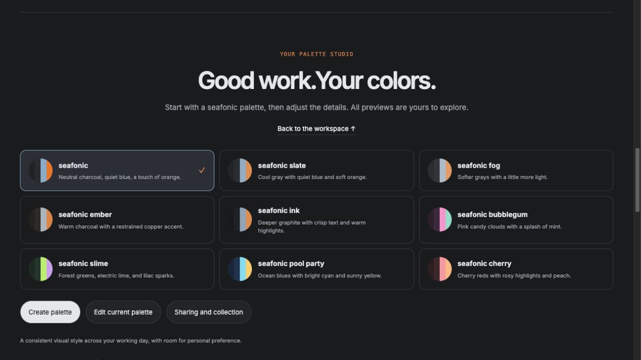 The hosted darkmode palette preview.